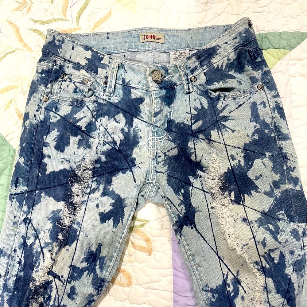 JC🔥 dye splatter skinny jeans fat while stitching